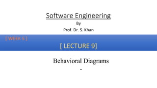 [ WEEK 5 ]
[ LECTURE 9]
Behavioral Diagrams
-
Software Engineering
By
Prof. Dr. S. Khan
 