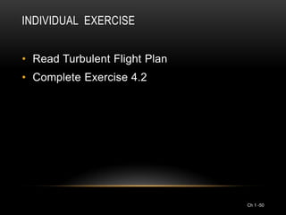 INDIVIDUAL EXERCISE


• Read Turbulent Flight Plan
• Complete Exercise 4.2




                               Ch 1 -50
 