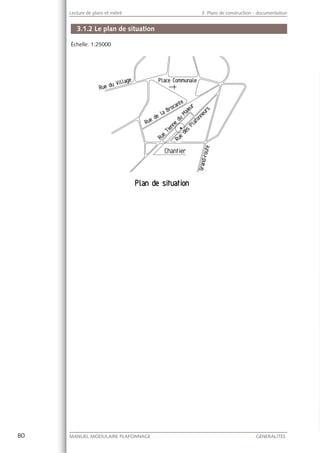 80 MANUEL MODULAIRE PLAFONNAGE GENERALITES
Lecture de plans et métré 3. Plans de construction - documentation
3.1.2 Le plan de situation
Échelle: 1:25000
 