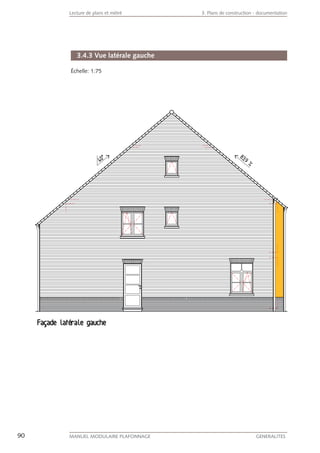 90 MANUEL MODULAIRE PLAFONNAGE GENERALITES
Lecture de plans et métré 3. Plans de construction - documentation
3.4.3 Vue latérale gauche
Échelle: 1:75
 