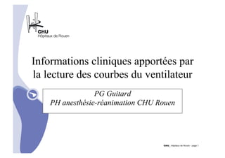 Informations cliniques apportées par 
la lecture des courbes du ventilateur 
CHU_ Hôpitaux de Rouen - page 1 
PG Guitard 
PH anesthésie-réanimation CHU Rouen 
 