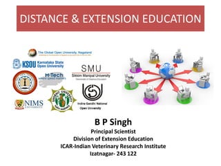 DISTANCE & EXTENSION EDUCATION
B P Singh
Principal Scientist
Division of Extension Education
ICAR-Indian Veterinary Research Institute
Izatnagar- 243 122
 