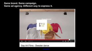 Same brand. Same campaign.
Same ad agency. Different way to express it.
Gap: Art Films
 