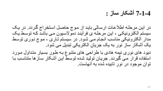 4-1-7‫آشکار‬‫ساز‬:
‫در‬‫رردد‬‫ر‬‫گ‬ ‫رتخراج‬‫ر‬‫اس‬ ‫رل‬‫ر‬‫حاص‬ ‫روج‬‫ر‬‫م‬ ‫از‬ ‫رد‬‫ر‬‫بای‬ ‫رالی‬‫ر‬‫ارس‬ ‫رات‬‫ر‬‫اطالع‬ ‫ره‬‫ر‬‫مرحل‬ ‫رن‬‫ر‬‫ای‬.‫رو‬‫ر‬‫ی‬ ‫در‬
‫ت‬ ‫کره‬ ‫باشرد‬ ‫مری‬ ‫دموالسریون‬ ‫فرآینرد‬ ‫ی‬ ‫مرحلره‬ ‫ایرن‬ ، ‫الکترونیکری‬ ‫سیستم‬‫یرو‬ ‫وسرط‬
‫شرود‬ ‫مری‬ ‫انجرام‬ ‫مناسرب‬ ‫الکترونیکی‬ ‫مدار‬.‫تو‬ ‫نروری‬ ‫مروج‬ ، ‫تراری‬ ‫سیسرتم‬ ‫در‬‫سرط‬
‫شود‬ ‫می‬ ‫تبدیل‬ ‫الکتریکی‬ ‫جریان‬ ‫یو‬ ‫به‬ ‫نور‬ ‫ساز‬ ‫آشکار‬ ‫یو‬.
‫مرورد‬ ‫مترداول‬ ‫بسریار‬ ‫طرور‬ ‫بره‬ ‫متنروع‬ ‫های‬ ‫طراحی‬ ‫با‬ ‫هادی‬ ‫نیمه‬ ‫نوری‬ ‫های‬ ‫دیود‬
‫گیرنرد‬ ‫مری‬ ‫قرار‬ ‫استفاده‬.‫متن‬ ‫سرازها‬ ‫آشرکار‬ ‫ایرن‬ ‫توسرط‬ ‫شرده‬ ‫تولیرد‬ ‫جریران‬‫برا‬ ‫اسرب‬
‫آنهاست‬ ‫به‬ ‫شده‬ ‫تابیده‬ ‫نور‬ ‫در‬ ‫موجود‬ ‫توان‬.
102
 