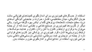 ‫ررل‬‫ر‬‫فیزیک‬ ‫رراي‬‫ر‬‫ه‬‫کمیت‬ ‫گیري‬‫رردازه‬‫ر‬‫ان‬ ‫ررراي‬‫ر‬‫ب‬ ‫رروري‬‫ر‬‫فیبرن‬ ‫ررگرهاي‬‫ر‬‫حس‬ ‫از‬ ‫ررتفاده‬‫ر‬‫اس‬‫ررد‬‫ر‬‫مانن‬
‫آ‬ ‫آلرودگل‬ ‫جابجرایل‬ ‫و‬ ‫حررارت‬ ،‫فشرار‬ ،‫منناطیسل‬ ‫میدان‬ ،‫الکتریکل‬ ‫جریان‬‫هراي‬‫ب‬
‫شر‬‫مل‬ ‫گرفته‬ ‫بهره‬ ‫ایکس‬ ‫و‬ ‫گاما‬ ‫پرتوهاي‬ ‫تشعشعات‬ ،‫مایعات‬ ‫سطت‬ ،‫دریا‬‫ود‬.‫یکرل‬
‫ج‬ ‫آن‬ ‫از‬ ‫ره‬‫ر‬‫ک‬ ‫رت‬‫ر‬‫اس‬ ‫رامل‬‫ر‬‫نظ‬ ‫و‬ ‫راعل‬‫ر‬‫دف‬ ‫رنایع‬‫ر‬‫ص‬ ‫در‬ ‫روري‬‫ر‬‫فیبرن‬ ‫را‬‫ر‬‫کاربرده‬ ‫از‬ ‫رر‬‫ر‬‫دیگ‬‫ره‬‫ر‬‫مل‬
‫موشر‬ ‫هردایت‬ ‫و‬ ‫کنترل‬ ،‫رادار‬ ‫آنتن‬ ‫با‬ ‫کنترل‬ ‫و‬ ‫ارتباط‬ ‫برقراري‬ ‫به‬ ‫توان‬‫مل‬‫و‬ ‫ها‬‫و‬
‫کرد‬ ‫اشاره‬ ‫ها‬‫زیردریایل‬ ‫ارتباط‬.‫کاربردهراي‬ ‫نیرز‬ ‫پزشکل‬ ‫در‬ ‫فیبرنوري‬‫فراوانرل‬
،‫ردن‬‫ر‬‫ب‬ ‫رل‬‫ر‬‫داخل‬ ‫هاي‬‫رایل‬‫ر‬‫نارس‬ ‫رایل‬‫ر‬‫شناس‬ ،‫ررطانل‬‫ر‬‫س‬ ‫ردد‬‫ر‬‫غ‬ ‫رري‬‫ر‬‫دزیمت‬ ‫در‬ ‫ره‬‫ر‬‫جمل‬ ‫از‬ ‫دارد‬
‫بد‬ ‫مایعات‬ ‫و‬ ‫خون‬ ‫گیري‬‫اندازه‬ ‫و‬ ‫دندانپزشکل‬ ‫در‬ ‫استفاده‬ ،‫لیزري‬ ‫جراحل‬‫ن‬.
153
 