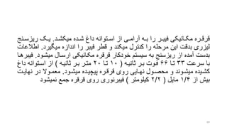 ‫رد‬‫ر‬‫میکش‬ ‫رده‬‫ر‬‫ش‬ ‫دا‬ ‫رتوانه‬‫ر‬‫اس‬ ‫از‬ ‫ری‬‫ر‬‫آرام‬ ‫ره‬‫ر‬‫ب‬ ‫را‬ ‫رر‬‫ر‬‫فیب‬ ‫رانیکی‬‫ر‬‫مک‬ ‫رره‬‫ر‬‫قرق‬.‫ریز‬ ‫رو‬‫ر‬‫ی‬‫رنج‬‫ر‬‫س‬
‫میگیر‬ ‫اندازه‬ ‫را‬ ‫فیبر‬ ‫قطر‬ ‫و‬ ‫میکند‬ ‫کنترل‬ ‫را‬ ‫مرحله‬ ‫این‬ ‫بدقت‬ ‫لیزری‬‫د‬.‫اطالعات‬
‫میشرو‬ ‫ارسرال‬ ‫مکرانیکی‬ ‫قرقره‬ ‫خودکار‬ ‫سیستم‬ ‫به‬ ‫ریزسنج‬ ‫از‬ ‫آمده‬ ‫بدست‬‫د‬.‫فیبرهرا‬
‫سرعت‬ ‫با‬۳۳‫ترا‬۶۶‫تانیره‬ ‫برر‬ ‫فروت‬(۱۰‫ترا‬۲۰‫تانیره‬ ‫برر‬ ‫مترر‬)‫دا‬ ‫اسرتوانه‬ ‫از‬
‫رود‬‫ر‬‫میش‬ ‫رده‬‫ر‬‫پیچی‬ ‫رره‬‫ر‬‫قرق‬ ‫روی‬ ‫رایی‬‫ر‬‫نه‬ ‫رول‬‫ر‬‫محص‬ ‫و‬ ‫روند‬‫ر‬‫میش‬ ‫ریده‬‫ر‬‫کش‬.‫نه‬ ‫در‬ ‫روال‬‫ر‬‫معم‬‫رت‬‫ر‬‫ای‬
‫از‬ ‫بیش‬۴/۱‫مایل‬(۲/۲‫کیلومتر‬)‫نمیشود‬ ‫جمع‬ ‫قرقره‬ ‫روی‬ ‫فیبرنوری‬
89
 