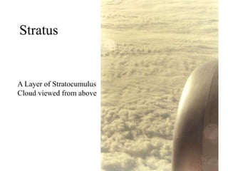 Stratus
A Layer of Stratocumulus
Cloud viewed from above
 