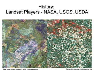 History:  Landsat Players - NASA, USGS, USDA Great Sandy Desert, Australia   – NASA Earth Observatory Garden City, Kansas – NASA Earth as Art  