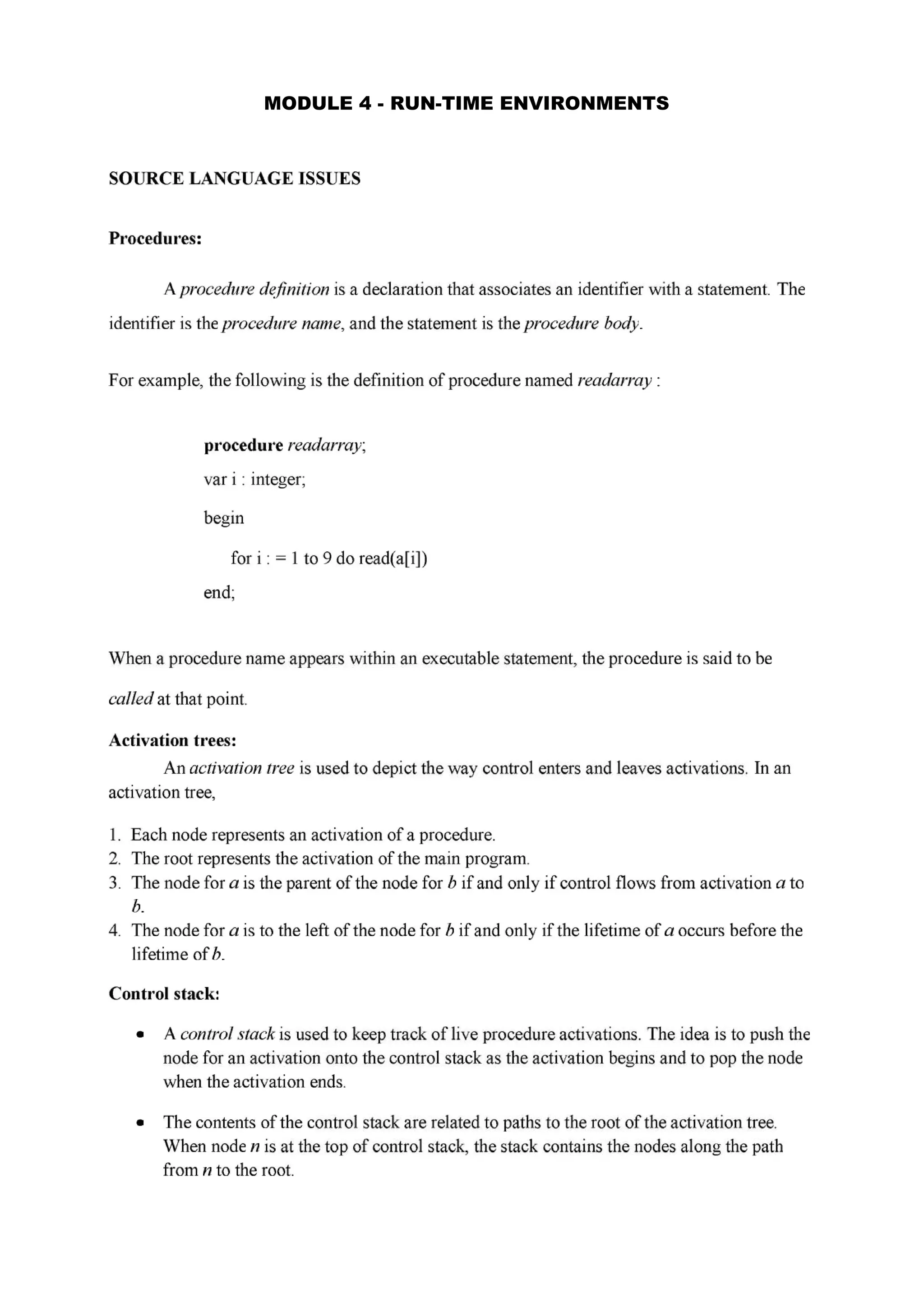 MODULE 4 - RUN-TIME ENVIRONMENTS
 