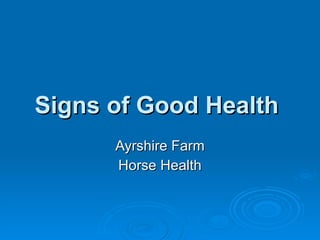 Signs of Good Health  Ayrshire Farm Horse Health  