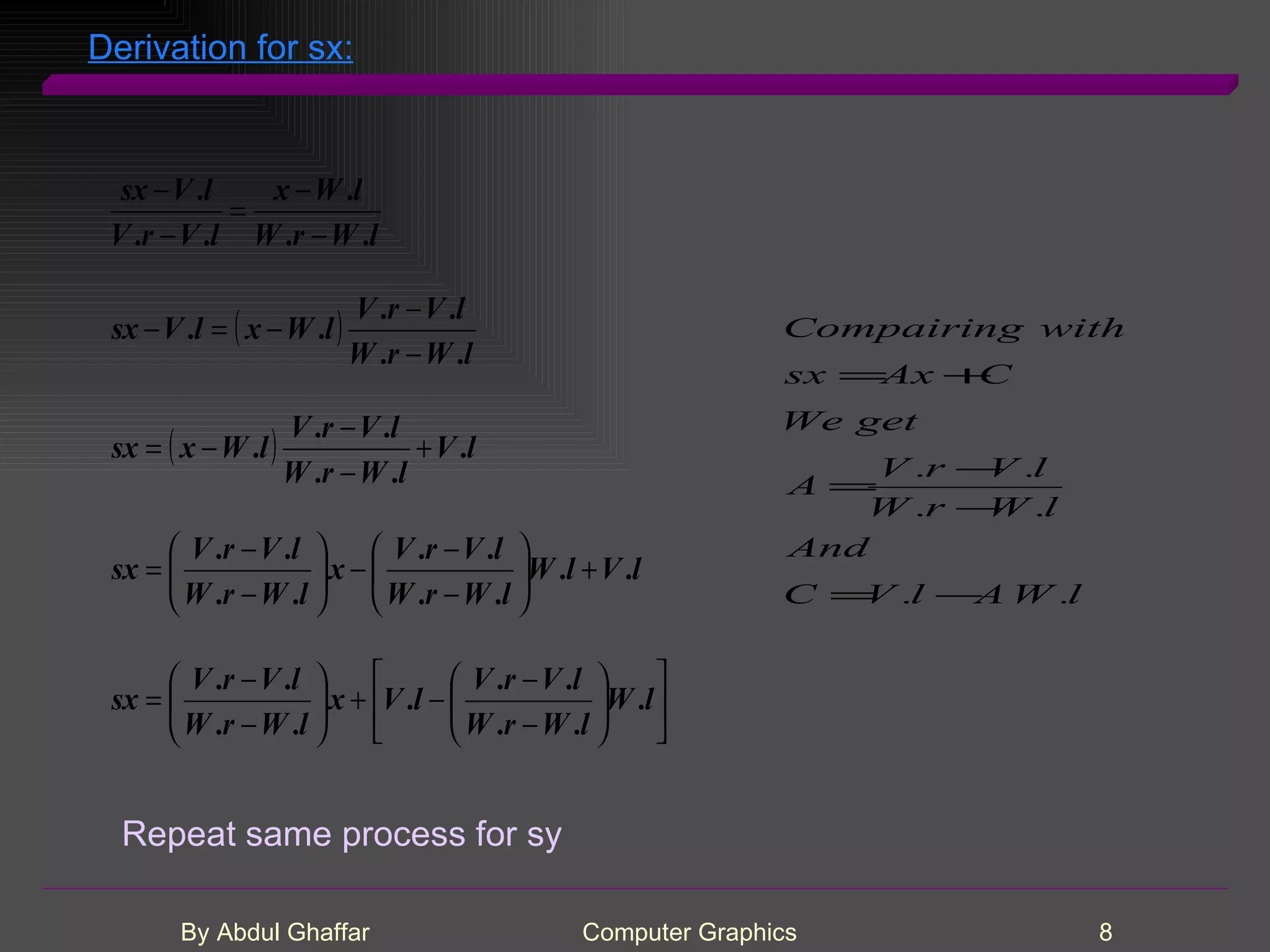 Derivation for sx: Repeat same process for sy 