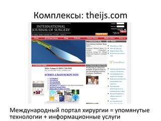 Комплексы:  theijs.com Международный портал хирургии = упомянутые технологии + информационные услуги 