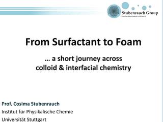 From Surfactant to Foam
… a short journey across
colloid & interfacial chemistry
Prof. Cosima Stubenrauch
Institut für Physikalische Chemie
Universität Stuttgart
 