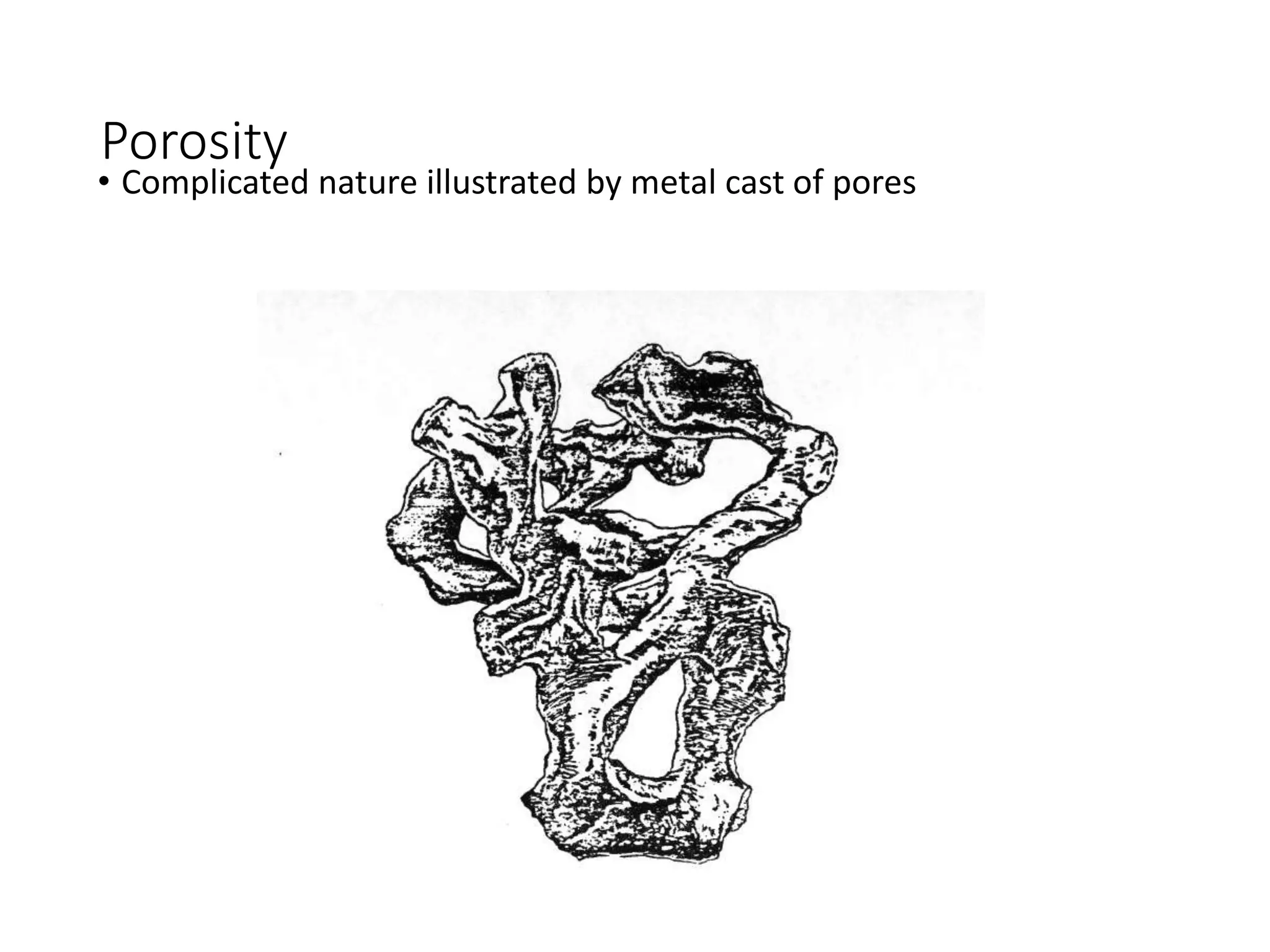 Porosity
• Complicated nature illustrated by metal cast of pores
 