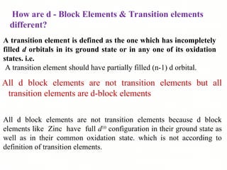 Transition Elements Introduction Lecture I - Introduction to transition elements - E.ppt