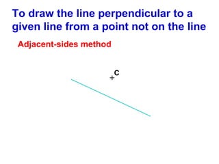 To draw the line perpendicular to a
given line from a point not on the line
Adjacent-sides method
C

+

 