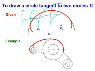 To draw a circle tangent to two circles II
Given
+

+

C2

C1
C+

Example

 