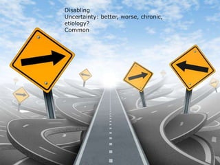 Disabling
Uncertainty: better, worse, chronic,
etiology?
Common
 