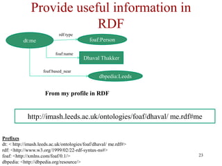 Provide useful information in
                          RDF
                            rdf:type
          dt:me          ...