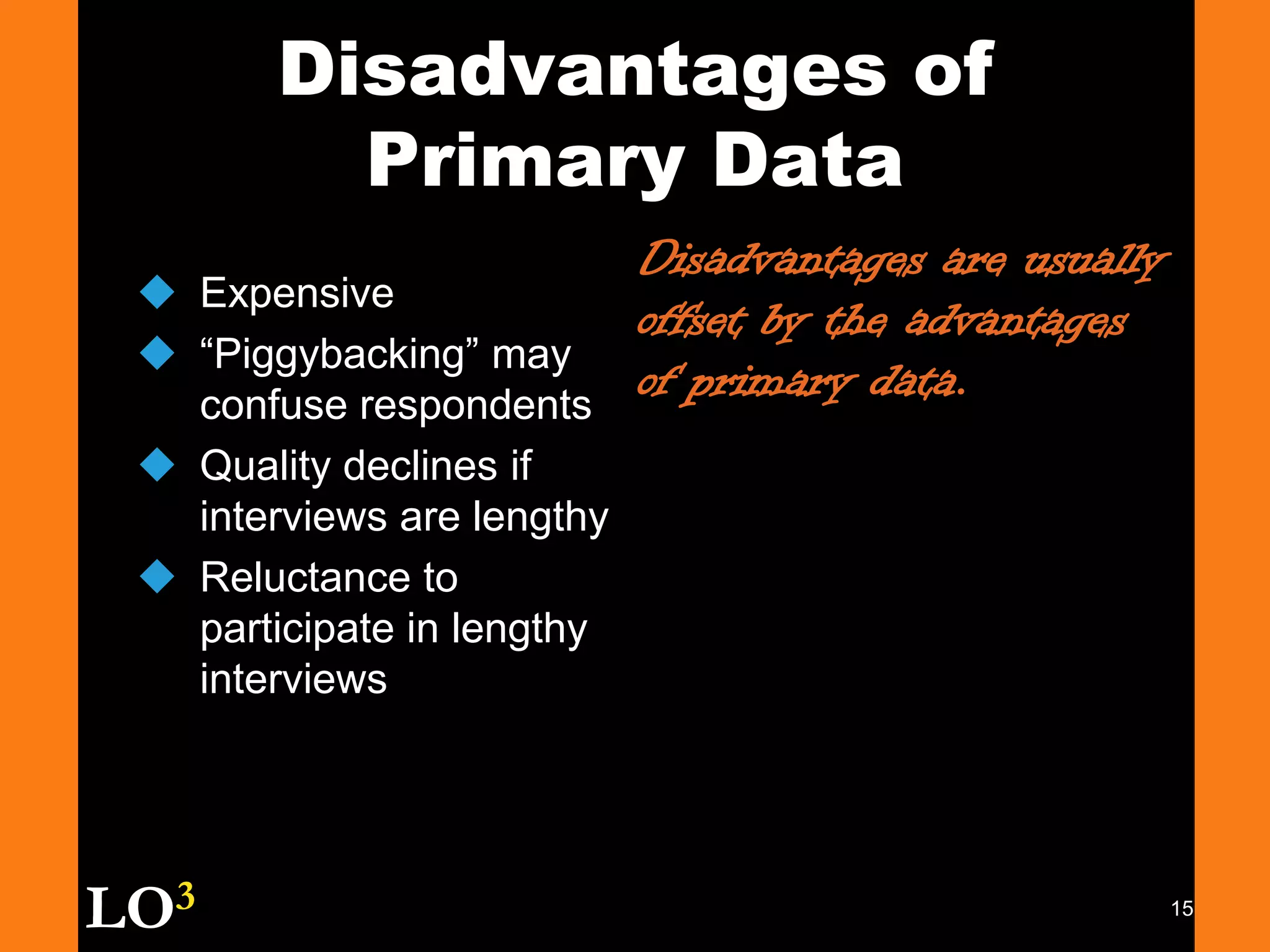9DefineProblemPlan Design/Primary DataSpecifySamplingProcedureCollectDataAnalyzeDataPrepare/PresentReportFollow UpThe Marketing Research Process1234567LO3