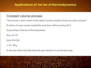 Applications of 1st law of thermodynamics
 