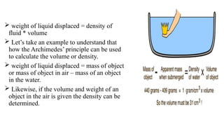 Displaced Liquid Example Lecture No. 9-11 Hydrostatic pressure & Buoyancy & flotation.pptx
