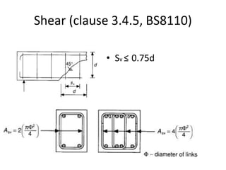 Shear (clause 3.4.5, BS8110)
• Sv ≤ 0.75d
 