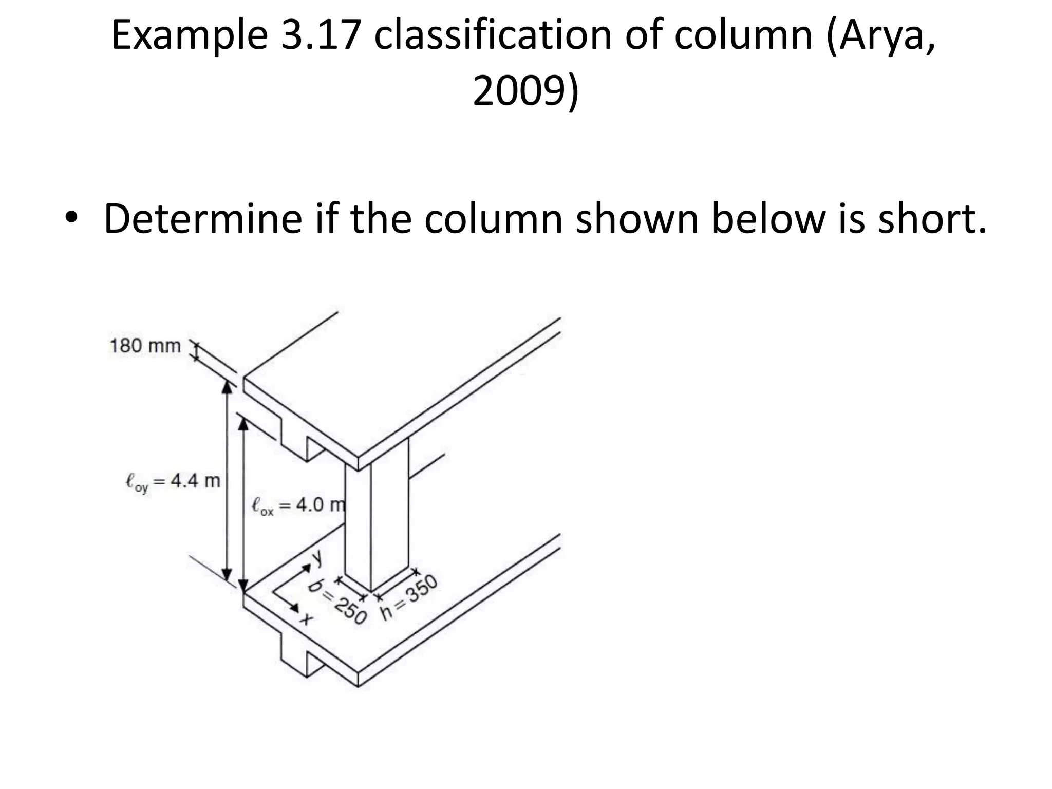 Example 3.17 classification of column (Arya,
2009)
• Determine if the column shown below is short.
 