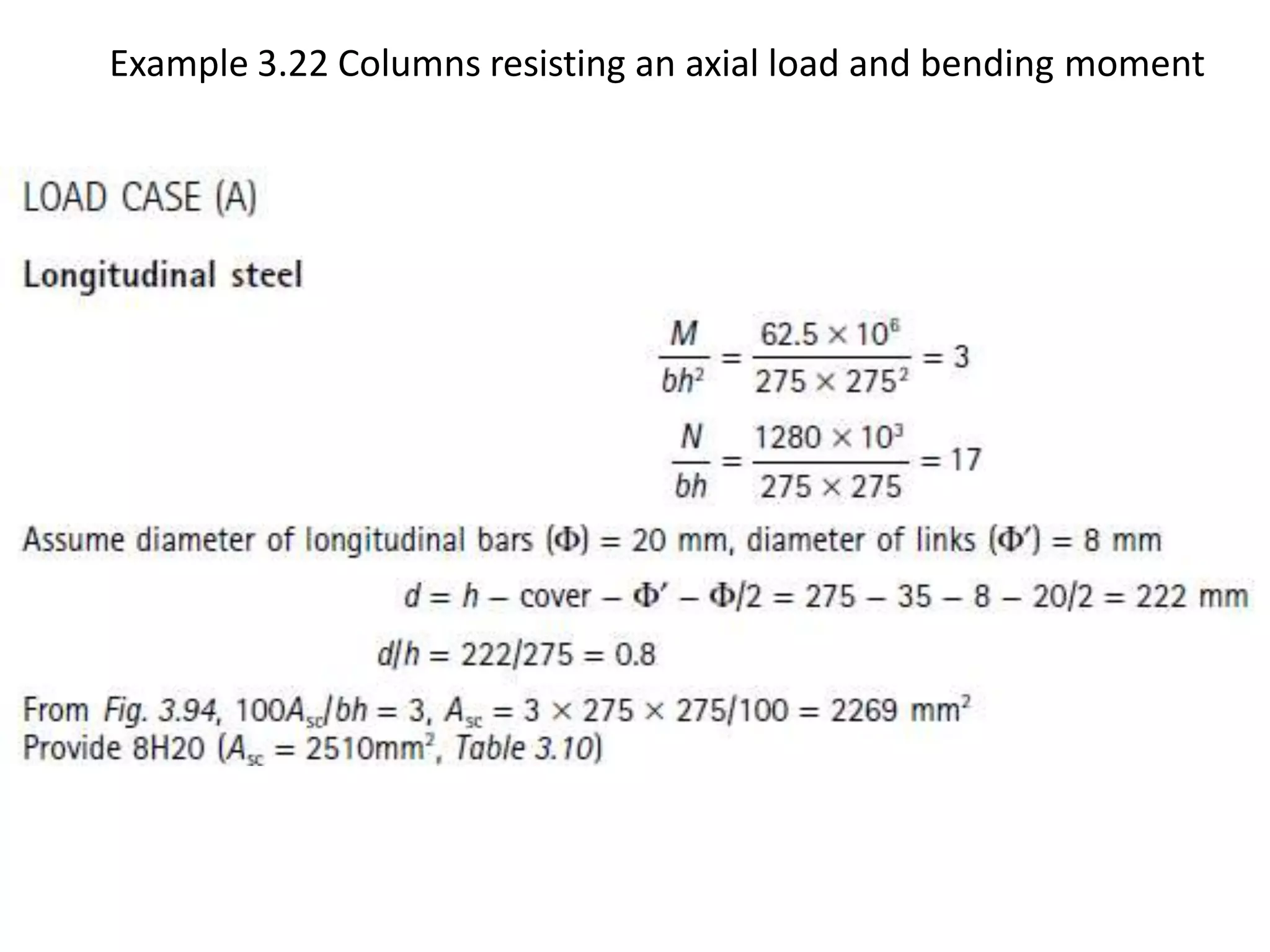 Example 3.22 Columns resisting an axial load and bending moment
 