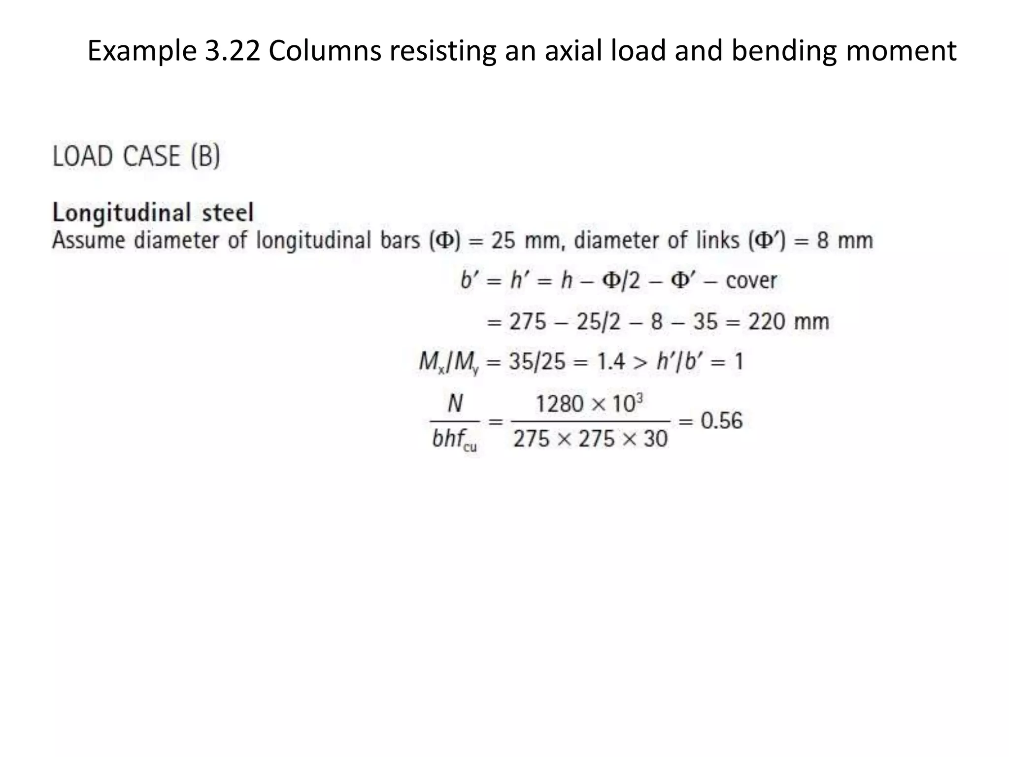 Example 3.22 Columns resisting an axial load and bending moment
 