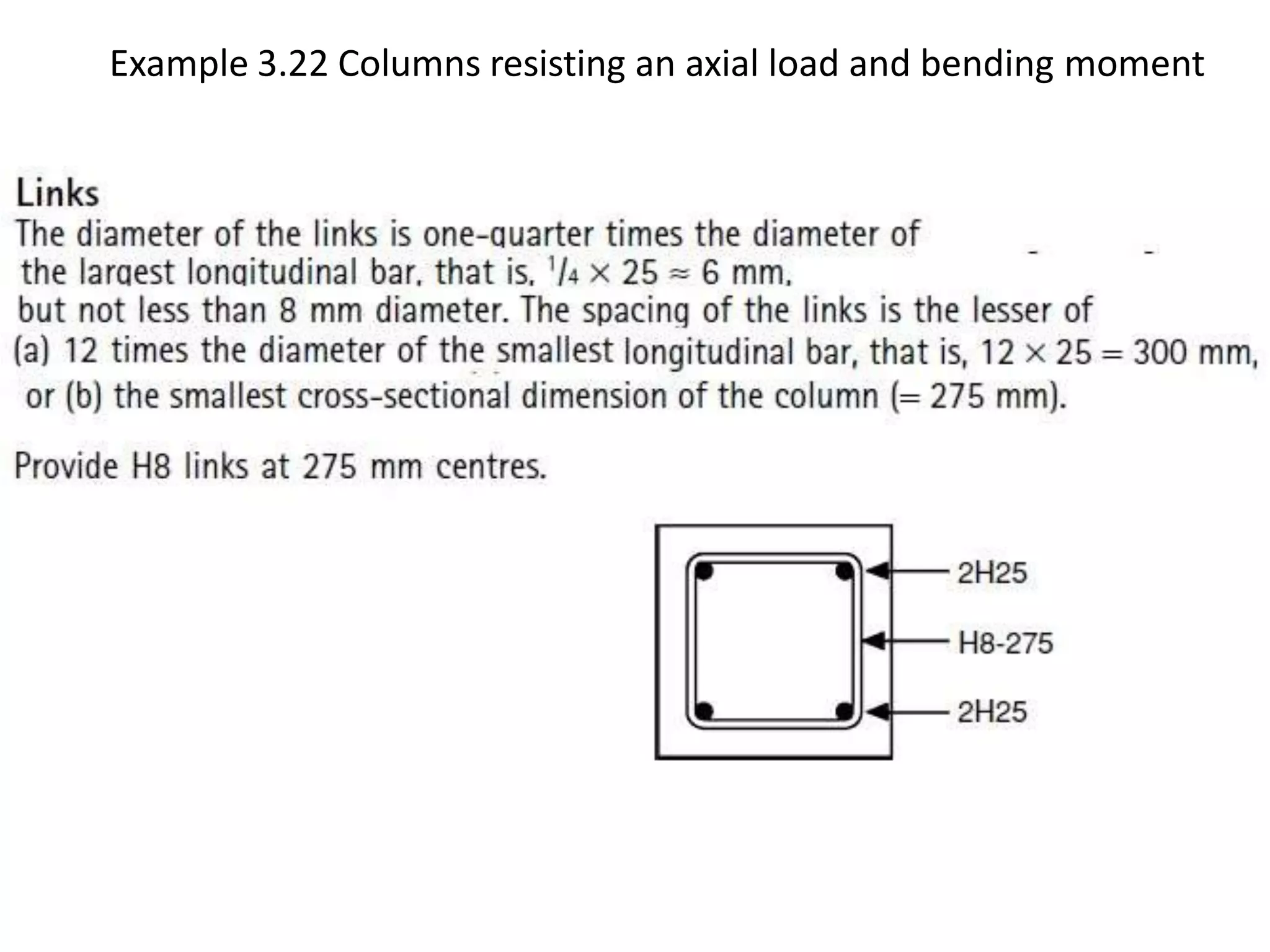 Example 3.22 Columns resisting an axial load and bending moment
 