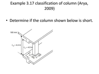 Example 3.17 classification of column (Arya,
2009)
• Determine if the column shown below is short.
 