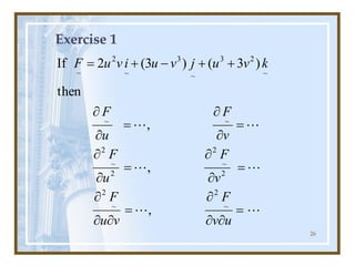 26
Exercise 1






=



=



=


=


=


=


+
+
-
+
=
u
v
F
v
u
F
v
F
u
F
v
F
u
F
k
v
u
j
v
u
i
v
u
F
~
2
~
2
2
~
2
2
~
2
~
~
~
2
3
~
3
~
2
~
,
,
,
then
)
3
(
)
3
(
2
If
 