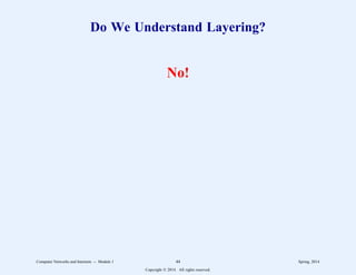 Do We Understand Layering?
No!
Computer Networks and Internets -- Module 1 44 Spring, 2014
Copyright  2014. All rights reserved.
 