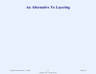 An Alternative To Layering
Computer Networks and Internets -- Module 1 59 Spring, 2014
Copyright  2014. All rights reserved.
 