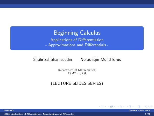 Benginning Calculus Lecture notes 8 - linear, quadratic ...