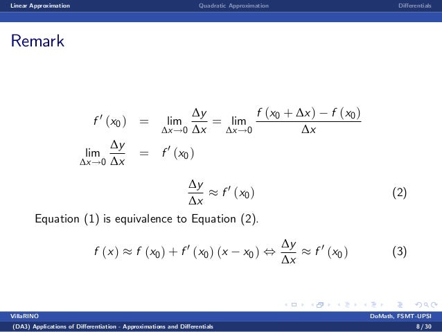 Benginning Calculus Lecture notes 8 - linear, quadratic approximation
