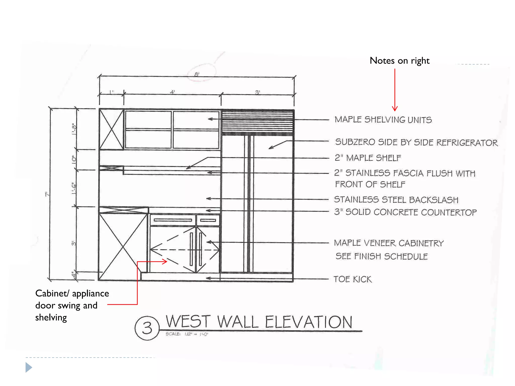 Notes on right
Cabinet/ appliance
door swing and
shelving
 