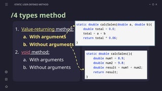 Comprehensive Guide to Java Methods: Predefined and Static User-Defined ...