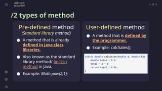 Comprehensive Guide to Java Methods: Predefined and Static User-Defined ...