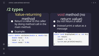 Comprehensive Guide to Java Methods: Predefined and Static User-Defined ...