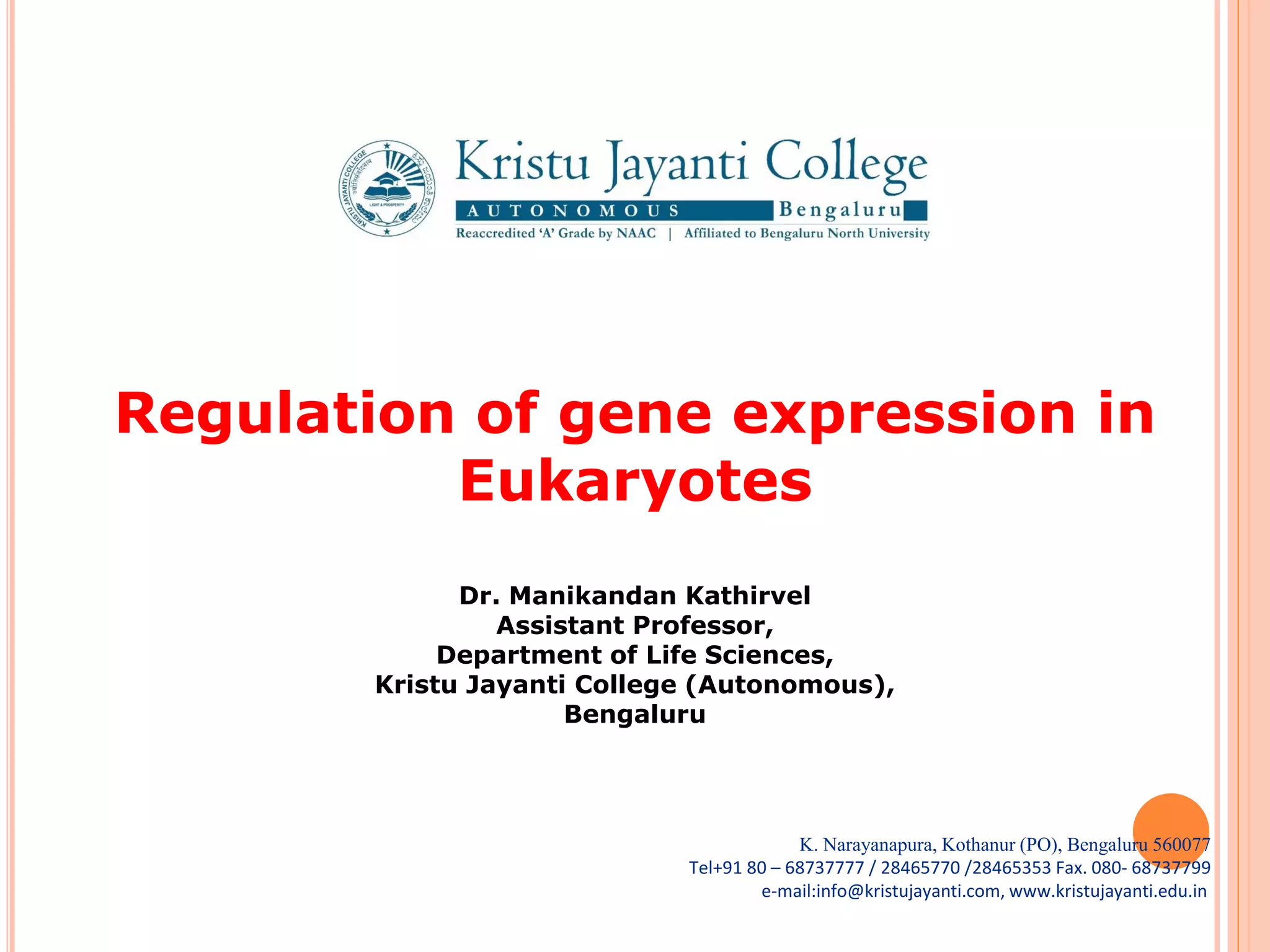 Regulation of gene expression in eukaryotes | PDF