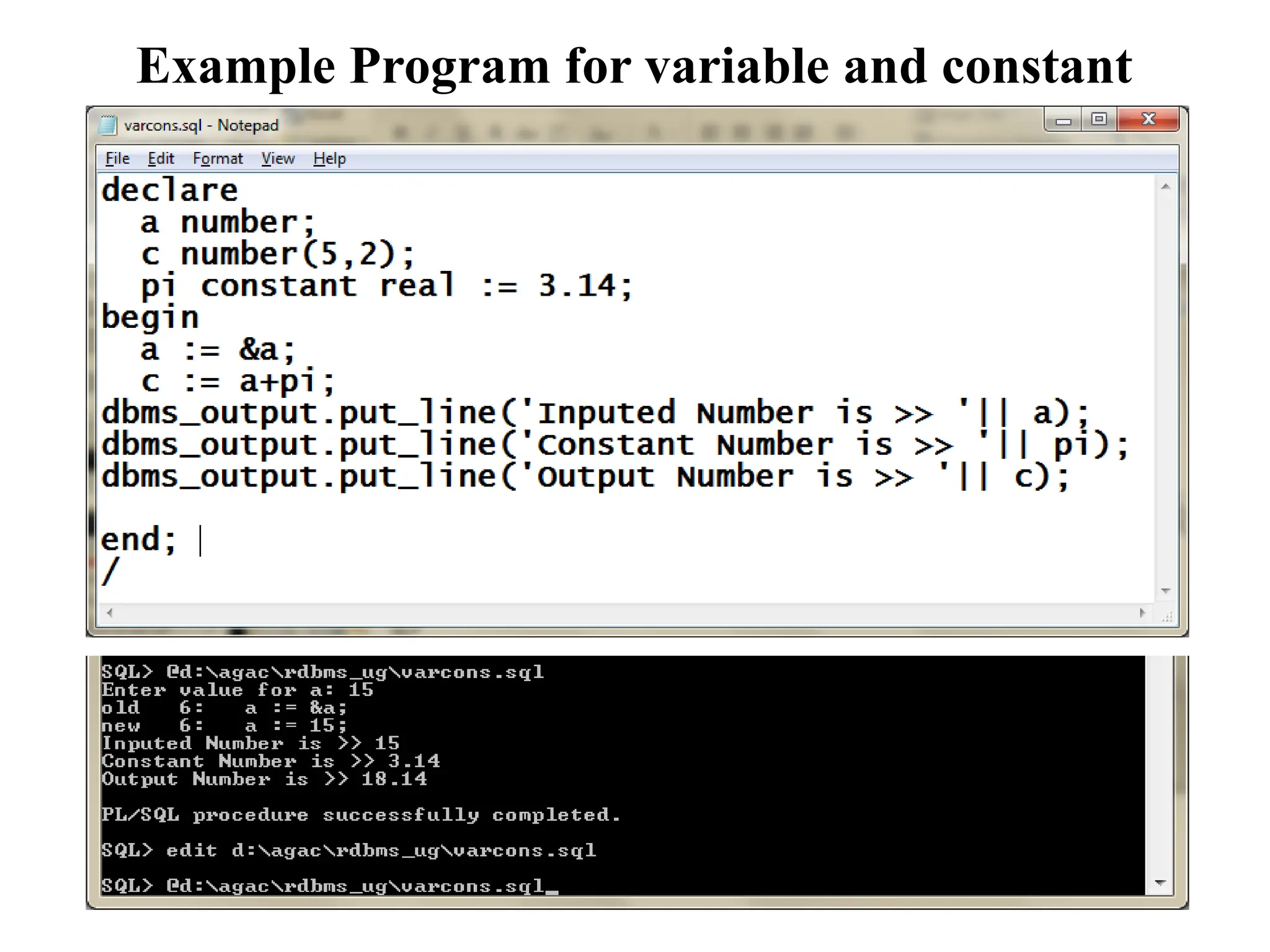 Example Program for variable and constant
 