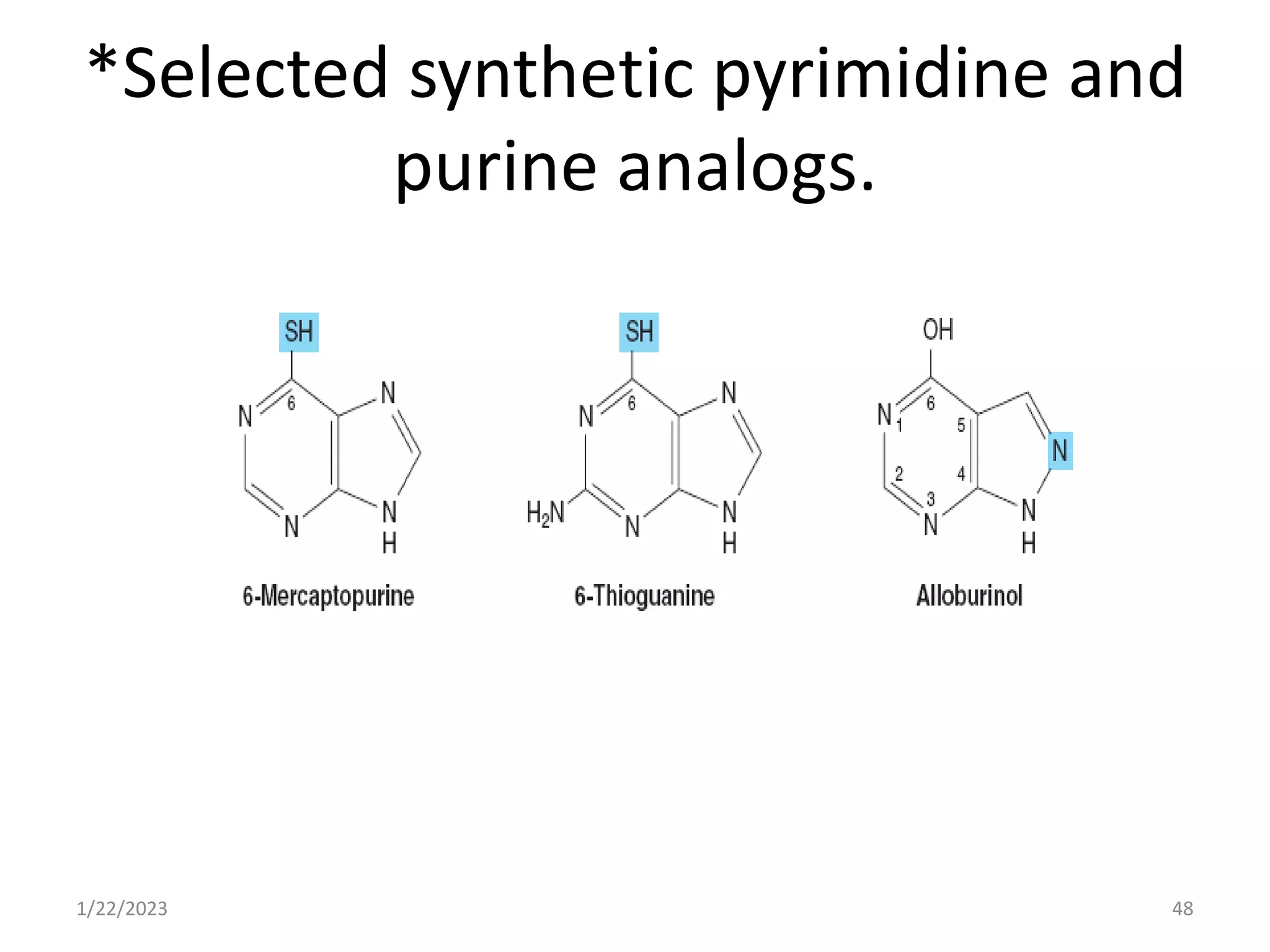 *Selected synthetic pyrimidine and
purine analogs.
1/22/2023 48
 