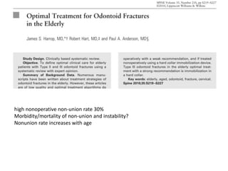 high nonoperative non-union rate 30%
Morbidity/mortality of non-union and instability?
Nonunion rate increases with age
 