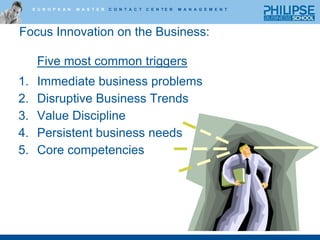  Develop and share ideasManagement Commitment:Important, influential people lead and manage innovation. They are committed to and accountable for making it work.Rewards:Creative thinking skills are developed and valued. Great ideas are encouraged, evaluated, funded and rewarded. Building on the ideas of others is rewarded.