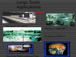 Large Scale
Applications
Top speed: 552 km/hr
In-place in Detroit.*
US Navy: 5,000 HP*
 