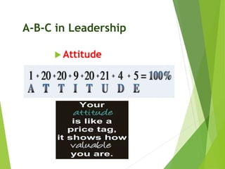  Attitude
A-B-C in Leadership
 