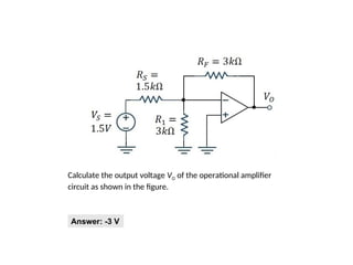 Calculate the output voltage VO of the operational amplifier
circuit as shown in the figure.
Answer: -3 V
 