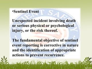 Sentinel Events Lecture patient safety | PPT
